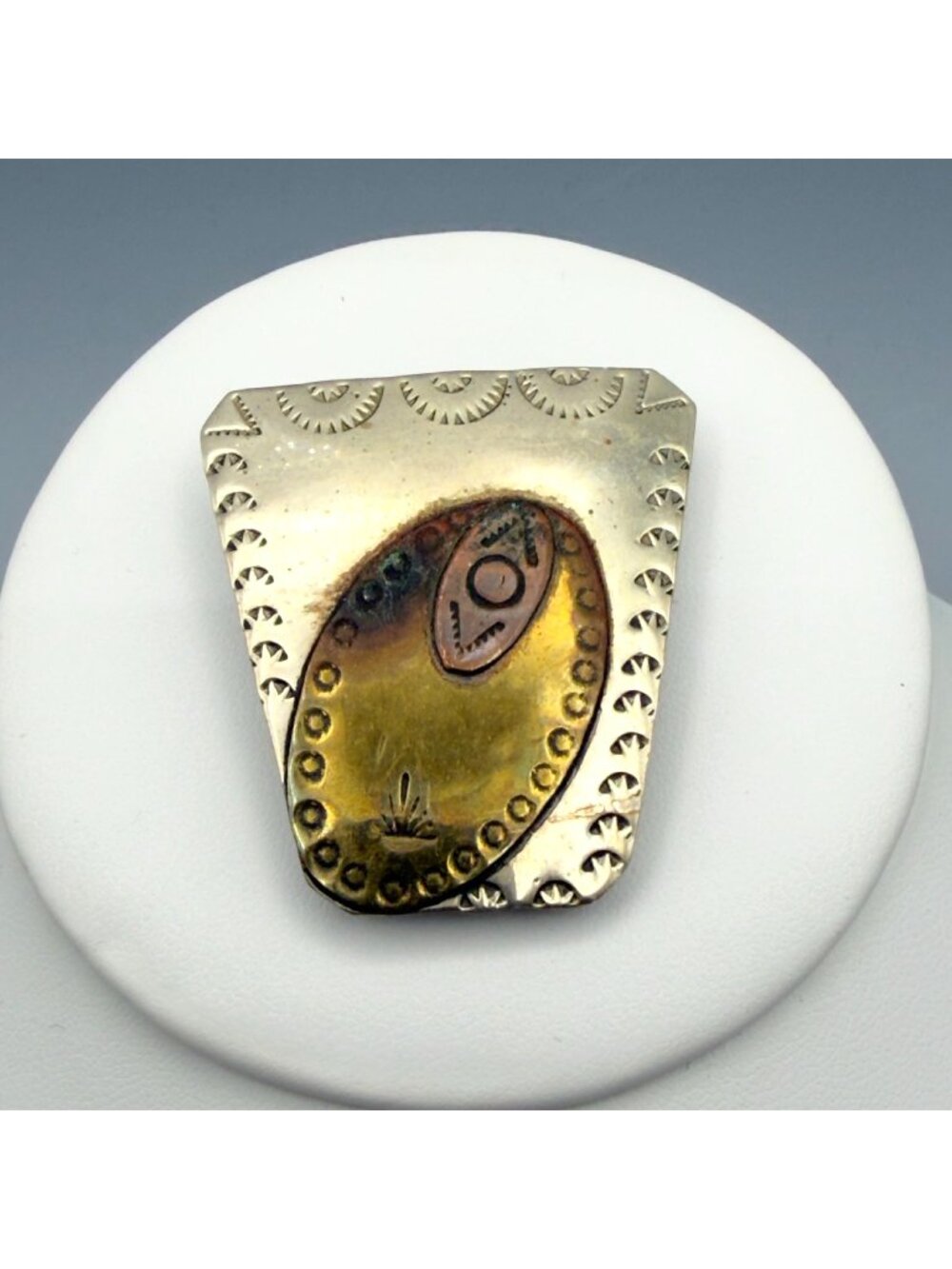 Vintage Sterling Silver Bolo Tie Slide Southwestern Stamped Mixed Metal Artisan